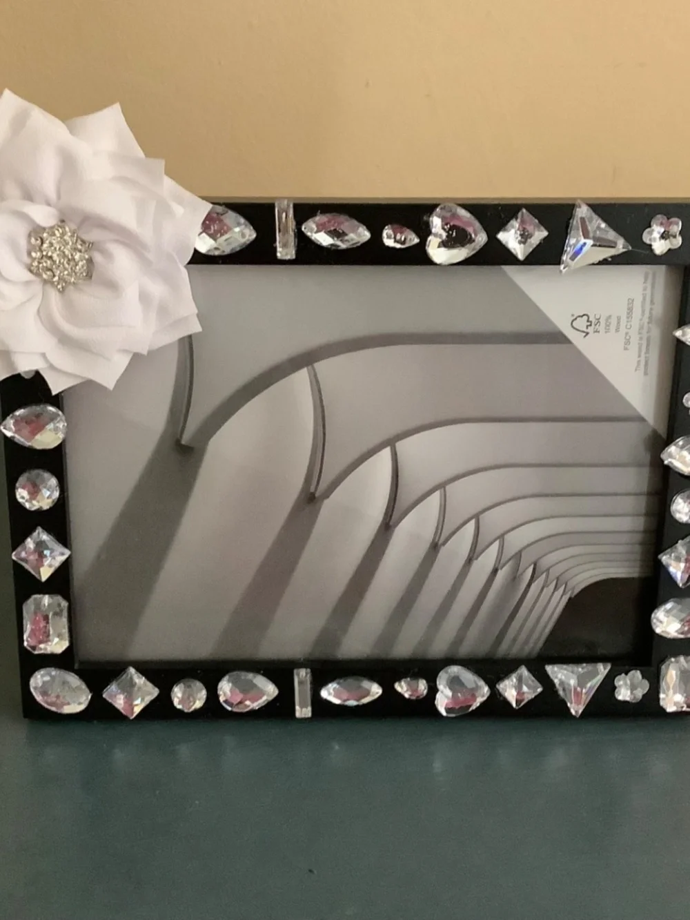 5x7 rhinestone gems and chiffon flower frame